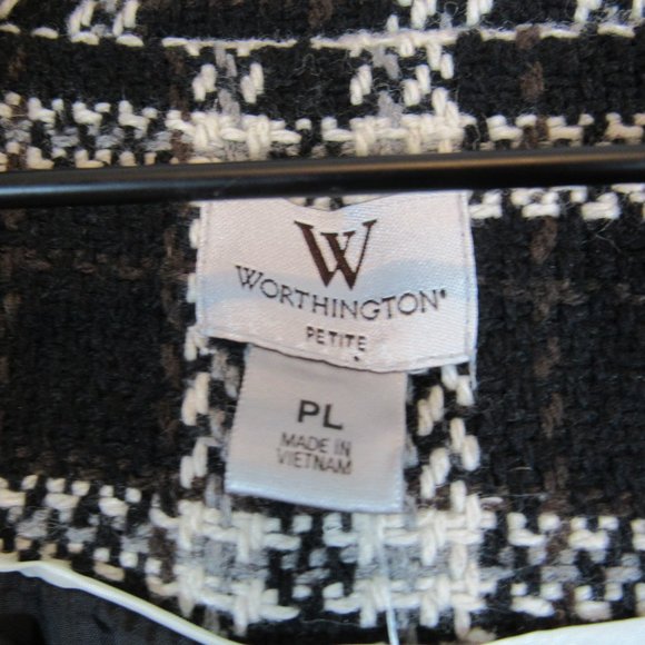Worthington Black Plaid Double Breasted Pea Coat Jacket Petite L NEW - Picture 2 of 8